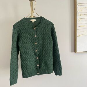 Appleseed's Forest gorpcore preppy 100% wool Green Cable Knit Cardigan L